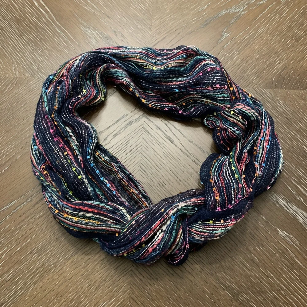 Blue multicolored scarf with silver/gold